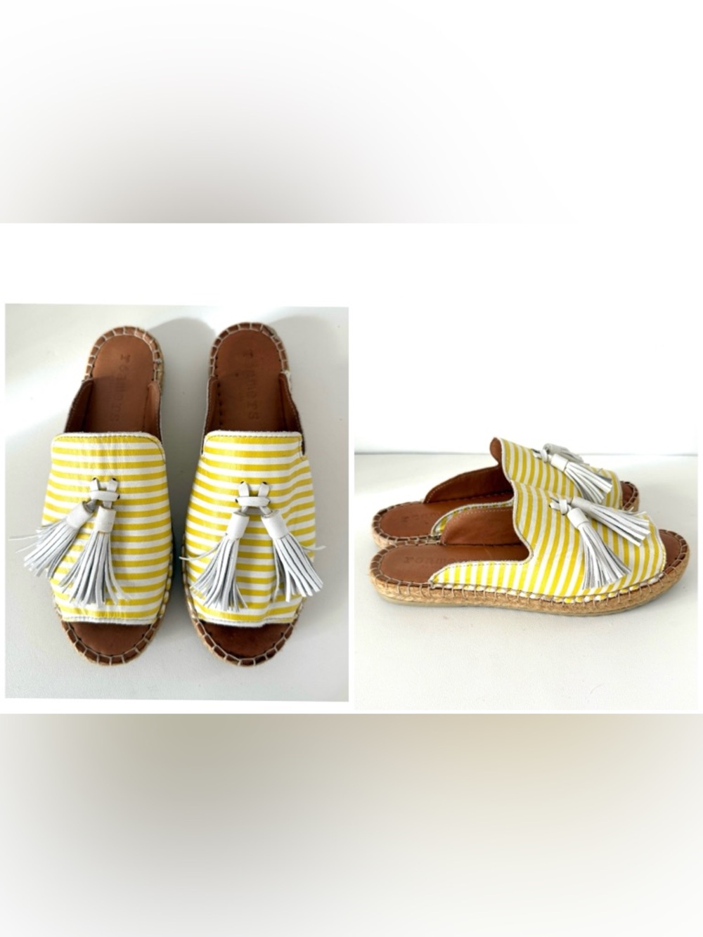 Roamers by Ego Trip Yellow & White Stripe Tassel Espadrille Slides Mules 36